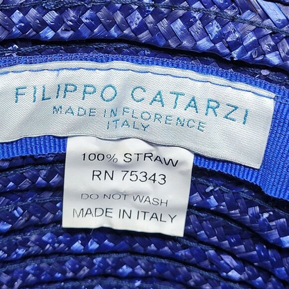 Vtg 20s 30s‎ Italian Filippo Catarzi Blue Woven Straw Bucket Hat Flapper Costume - Picture 2 of 8